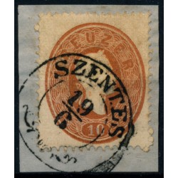 ÖSTERREICH 1861 10kr, FARBFLECKE! SZENTES (U) Mü:24P! Attraktiv!