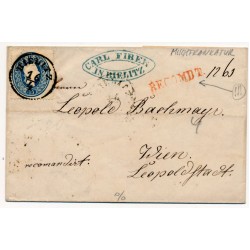 ÖSTERREICH 1858/61 MISCHFRANKATUR! 15+10kr-Teil REKO-Faltbrief, BIELITZ