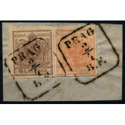 ÖSTERREICH 1850 2-Farben-Franketur:6+3kr, beide MP, Type III. PRAG.