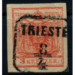 ÖSTERREICH 1850 3kr, HP, Type III. FARBTIEF! PAPIERFALTEN! TRIESTE.