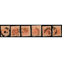 LOMBARDEI-VENETIEN 1850 6Stk.Marken! 15C MASCHIENENPAPIERE! FARBVARIANTE! Signum