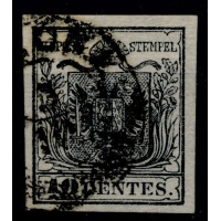 LOMBARDEI-VENETIEN 1850 10C, schwarz, HP, Type I.b, Kw:110,-€! VERONA. VÖB!