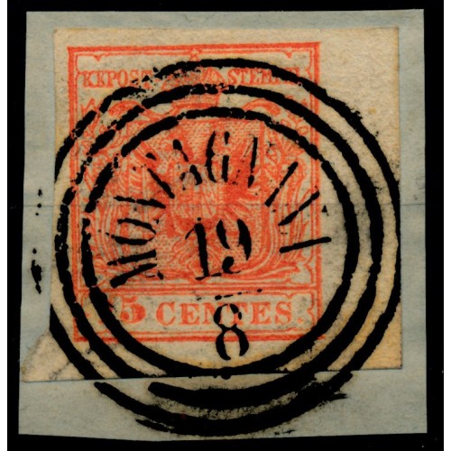 LOMBARDEI-VENETIEN 1850 15C, HP, Type III. RAND:5,5mm! MONTAGNANA. Sehr schön!