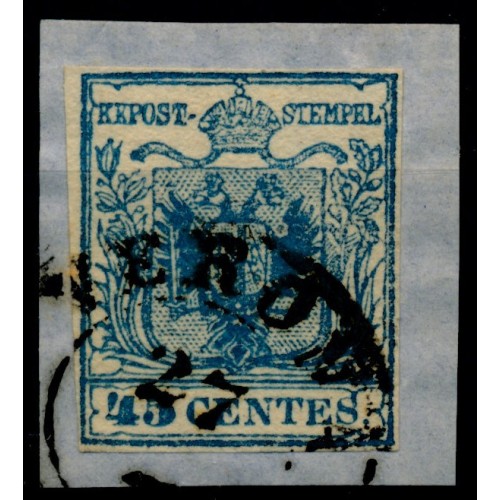 LOMBARDEI-VENETIEN 1850 45C, LILIPUTSCHNITT auf Briefstück! VERONA. Signum!