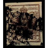 LOMBARDEI-VENETIEN 1850 30C, HP, Type I. rGERIPPTES PAPIER! RANDDRUCK! BRESCIA
