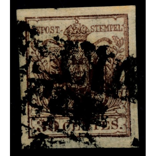 LOMBARDEI-VENETIEN 1850 30C, HP, Type I. rGERIPPTES PAPIER! RANDDRUCK! BRESCIA