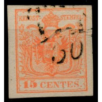 LOMBARDEI-VENETIEN 1850 15C, MP, Type III. Interessante PAPIERFALTE! Attraktiv!