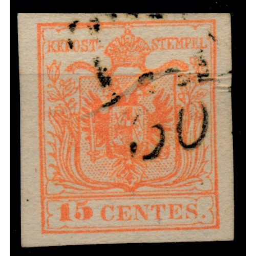 LOMBARDEI-VENETIEN 1850 15C, MP, Type III. Interessante PAPIERFALTE! Attraktiv!