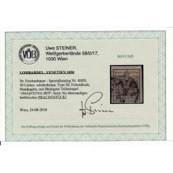 LOMBARDEI-VENETIEN 1850 30C SCHOKOBRAUN! HP, Type III. FEINSTDRUCK! MANTOVA VÖB!
