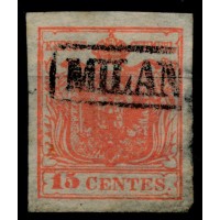 LOMBARDEI-VENETIEN 1850 15C, HP, Type II. UNTERLEGTE MITTE! MILANO. Schön!