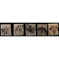 LOMBARDEI-VENETIEN 1850 5Stk.Marken! Alle 30C HANDPAPIERE! Schöne FARBVARIANTE!
