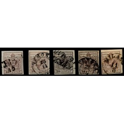 LOMBARDEI-VENETIEN 1850 5Stk.Marken! Alle 30C HANDPAPIERE! Schöne FARBVARIANTE!