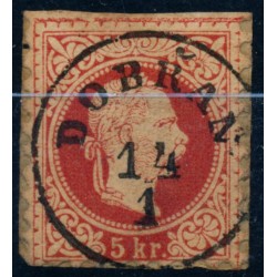 ÖSTERREICH 1867 5kr, oben mit Scehre geschnitten. DOBRAN (BUKOWINA!) Kl:15P!