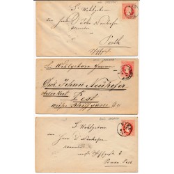 ÖSTERREICH 187.- 3Stk. GA-Umschläge mit versch. WIEN Stempeln, BLAUSTEMPEL dabei