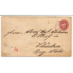 ÖSTERREICH 186. 5kr, GA-Umschlag, DORNBIRN (V) nach BERAU. '4' Postvermerk!