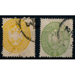LOMBARDEI-VENETIEN 1863 2Stk.Marke:-2sld. Gelb EXTREM VERZÄHNT! -3kr, grün,