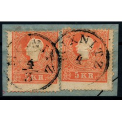 ÖSTERREICH 1858 2*5kr EXTREM VERZÄHNT! FARBFLECKE! MIXNITZ (St) Mü:15P! Schön!