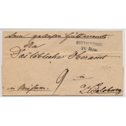 ÖSTERREICH 1845 Brief mit BLAUSTEMPEL DEUTSCHBROD (B) '9' Portovermerk! Schön!