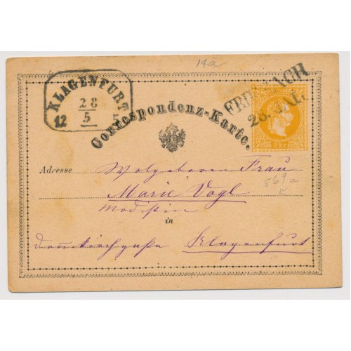 ÖSTERREICH 1873 2kr Karte, FRIESACH (K) Kl:10P! Nach KLAGENFURT. Schön!