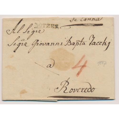 ÖSTERREICH 1827 Brief (Inhalt) BOTZEN (Tirol) nach ROVEREDO. Schönes Wz!