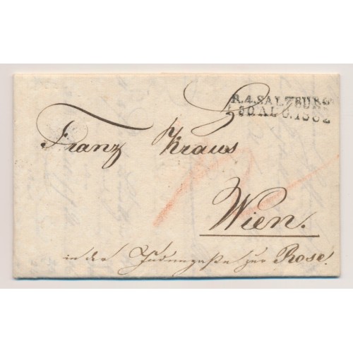 ÖSTERREICH 1832 Brief (Inhalt) schönes Wz auf Briefpapier! SLAZBURG nach WIEN.