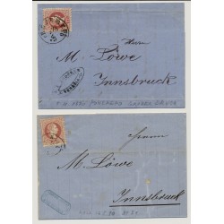 Österreich 1870 2Faltbriefe:-5kr HALL/TIROL nach INNSBRUCK -5kr (Inhalt) ROVEREDO nach INNSBRUCK. Interessantes Lot!