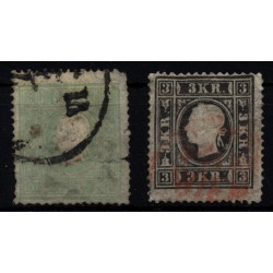 Österreich 1858 2Marke:-3kr, grün, und schwarz, Type II. ROTSTEMPEL!