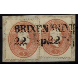 Österreich 1861 2*5kr, Beide Marke mit FARBSTOFFEN (groß)! BRIXEN (Tirol)
