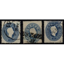 Österreich 1861 3Marke:15kr, blau mit VORAUSENTWERTUNG mit blauem Firmenstempel