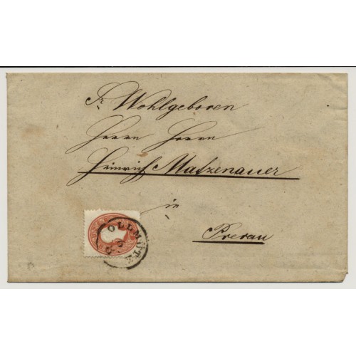 Österreich 186. 5kr, Schöne Farbe! Briefkuvert von OLLMÜTZ nach PRERAU. Schön!