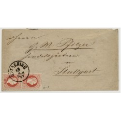 Österreich 1877 2*5kr, PAAR! AUSLANDS-Briefkuvert OTTAKRING nach STUTTGART.