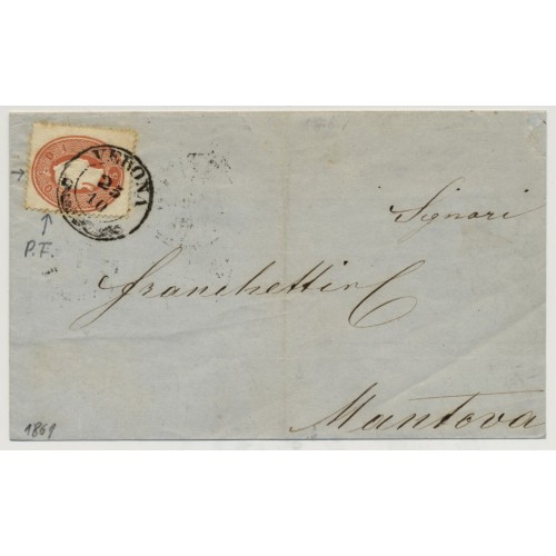 Lombardei-Venetien 1861 5sld. Mit PLATTENFEHLER! Brief, VERONA nach MANTOVA.