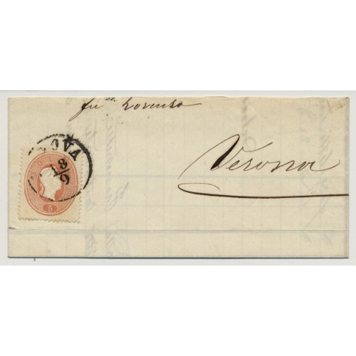 Lombardei-Venetien 186. 5sld. ZENTRIERT! Briefteil (nicht komplett) PADOVA