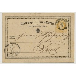 Österreich 1872 2kr, Korr-Karte WISCHAU (M) nach TRIEST. Schwarzblau-Stempel!