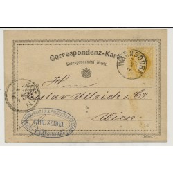 Österreich 1876 2kr, korr-Karte WARNSDORF (B) nach WIEN. Schöne FIRMENSTEMPEL!