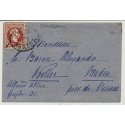Österreich 1871 5kr, mit FEDERKREUZ! Briefkuvert TRIEST nach BADEN. Attraktiv!