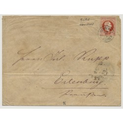 Österreich 1874 5kr, Briefkuvert mit BLAUSTEMPEL SCHWAZ/IN BÖHMEN Kl:100Punkte!