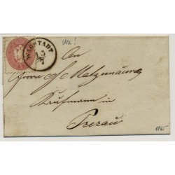 Österreich 1865 5kr, GROßES WASSERZEICHEN! Brief, WAGSTADT (Sch) nach PRERAU.