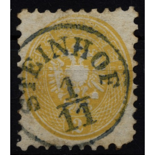 Österreich 1864 2kr, gelb, ZENTRIERT! BLAUSTEMPEL STEINHOF (B) Mü:80Punkte!