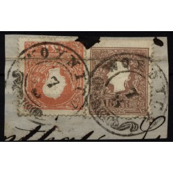 Österreich 1858 2-Farben-Frankatur:5+10kr, WOYNICZ (Galizien) Mü:255P! SELTEN!
