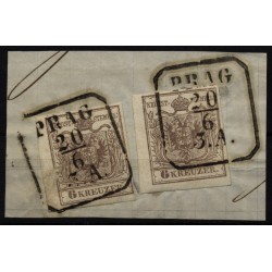 Österreich 1850 2*6kr, auf Briefstück, MP, Type III. PRAG Stempel.