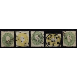 Österreich 1861 5Stk. Marken! 2kr, gelb und 3kr, grün. Schöne Farben/Farbtöne!
