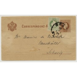 Österreich 1878 2kr, Korr-Karte+3kr, von PRAG/STADT nach SCHWEIZ!