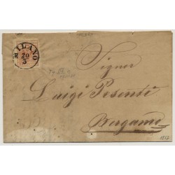LOMBARDEI-VENETIEN 1857 15C, Brief (Mit Inhalt) von MILANO nach BERGAMO