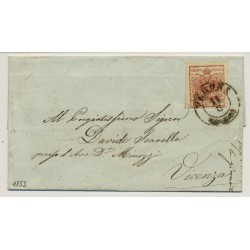 LOMBARDEI-VENETIEN 1853 15C, Brief (Mit Inhalt) von VERONA nach VICENZA. Schön!