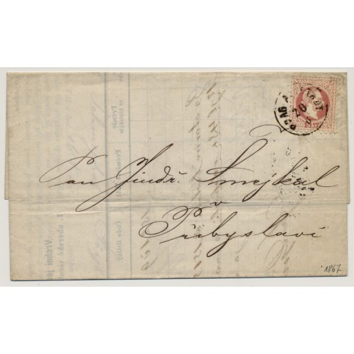 Österreich 1867 5kr, grober Druck, Brief (Inhalt) PRAG ALTSTADT nach PRIBISLAU