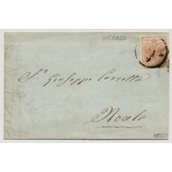 LOMBARDEI-VENETIEN 1855 15C, MP, Type III. Brief (Inhalt) VICENZA nach NOALE.