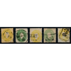Österreich 1861 5Stk. Marken! 2kr gelb und 3kr grün. Schöne Farbe/FARBVARIANTE!