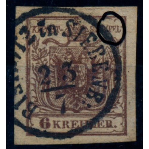 Österreich 1850 6kr, HP, Type III. PLATTENFEHLER! BISTRITZ in SIEBENB: (Ungarn)