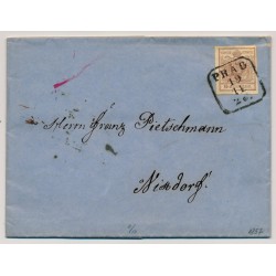 Österreich 1857 6kr, Brief (Inhalt) PRAG. Rückseitig BLAUSTEMPEL NIXDORF.